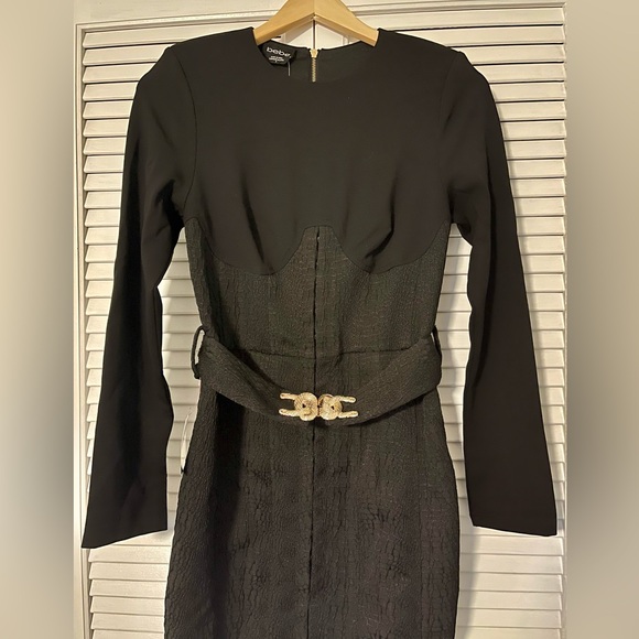 bebe Black knee-length sheath long-sleeved bodycon snake print cocktail dress - Picture 4 of 12